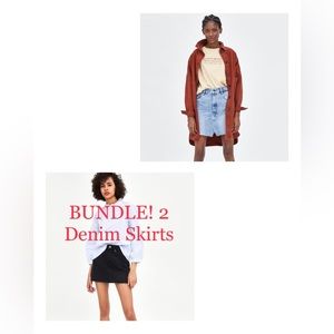 2 Zara TRF Denim Mini Skirts | Black and Blue Denim | Size 28